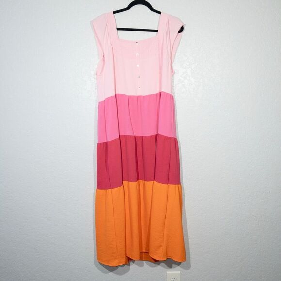 New Michelle McDowell Pink Color Block Ellis Maxi Dress‎ Large - Picture 2 of 7